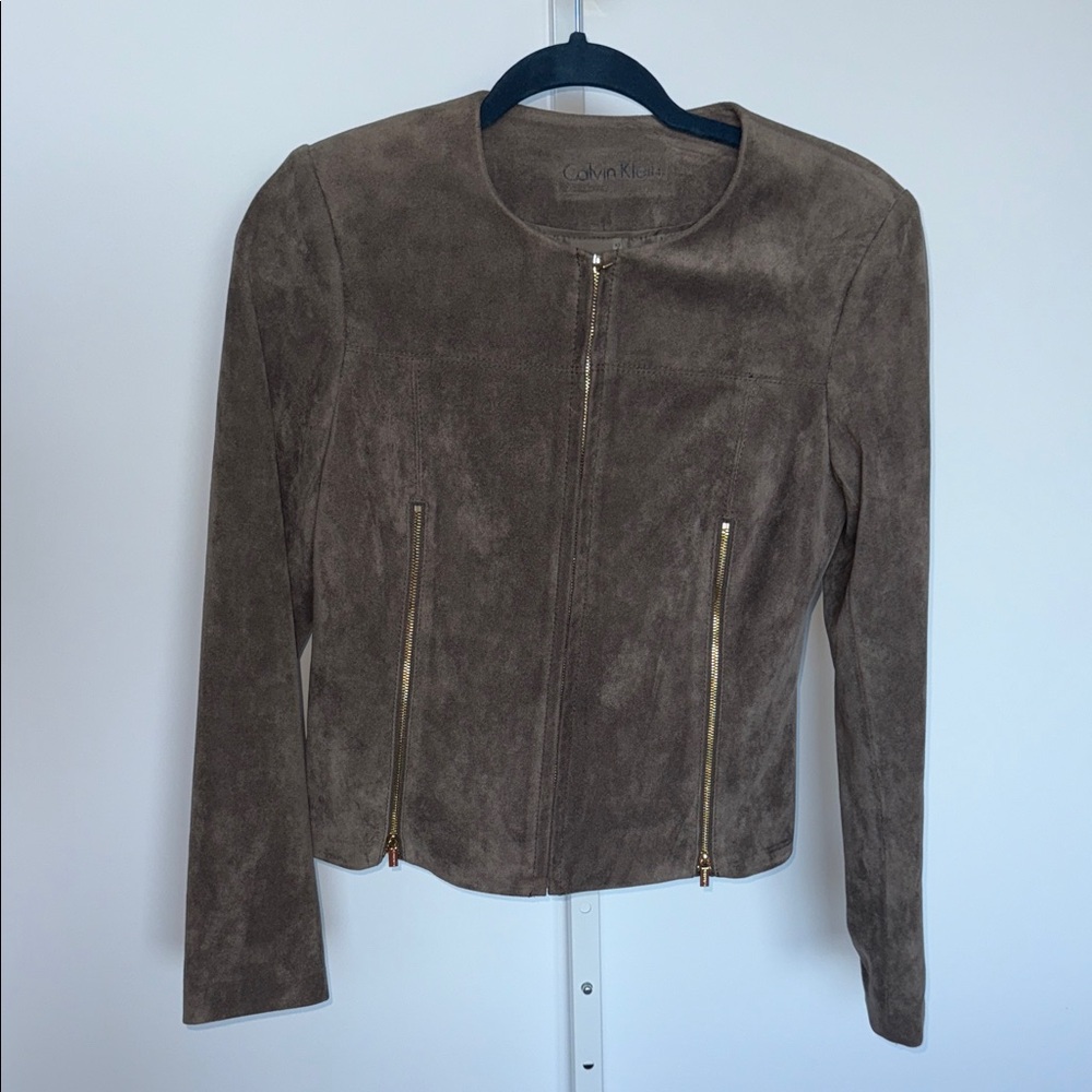 Calvin Klein Brown Suede Blazer Fitted Suit Jacket